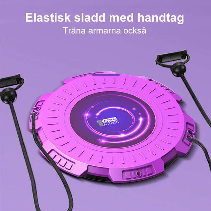 Grön/lila massage midja vridbräda med dragrep för träning, stabil och halkfri, diameter 28 cm, för fitness och hälsa.