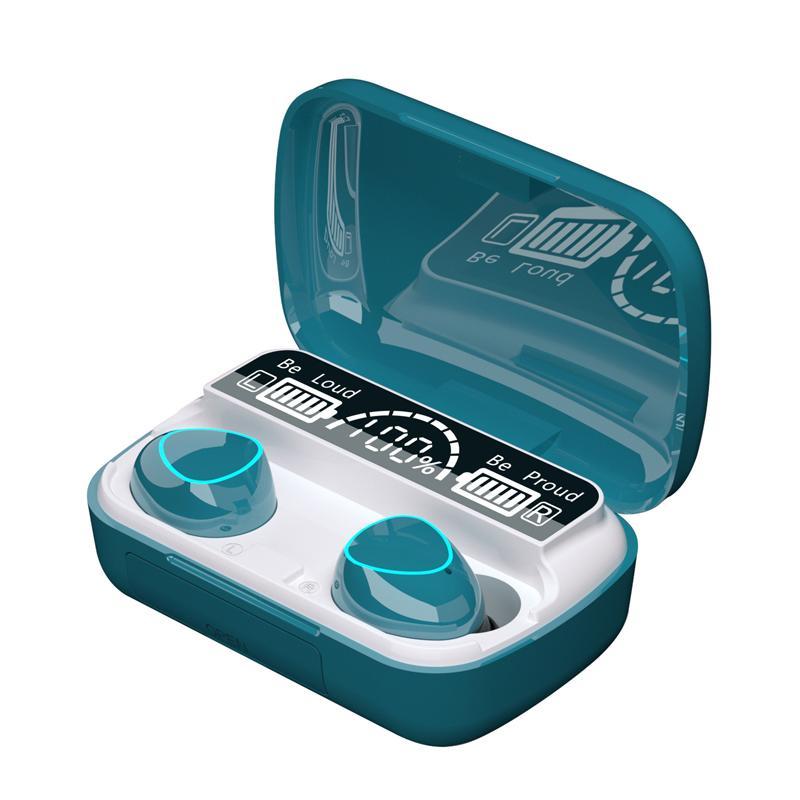 "Grön/svarta Bluetooth trådlösa hörlurar med ergonomisk design, LED-skärm och brusreducering, perfekt för musik och samtal."