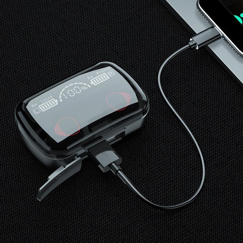 "Grön/svarta Bluetooth trådlösa hörlurar med ergonomisk design, LED-skärm och brusreducering, perfekt för musik och samtal."