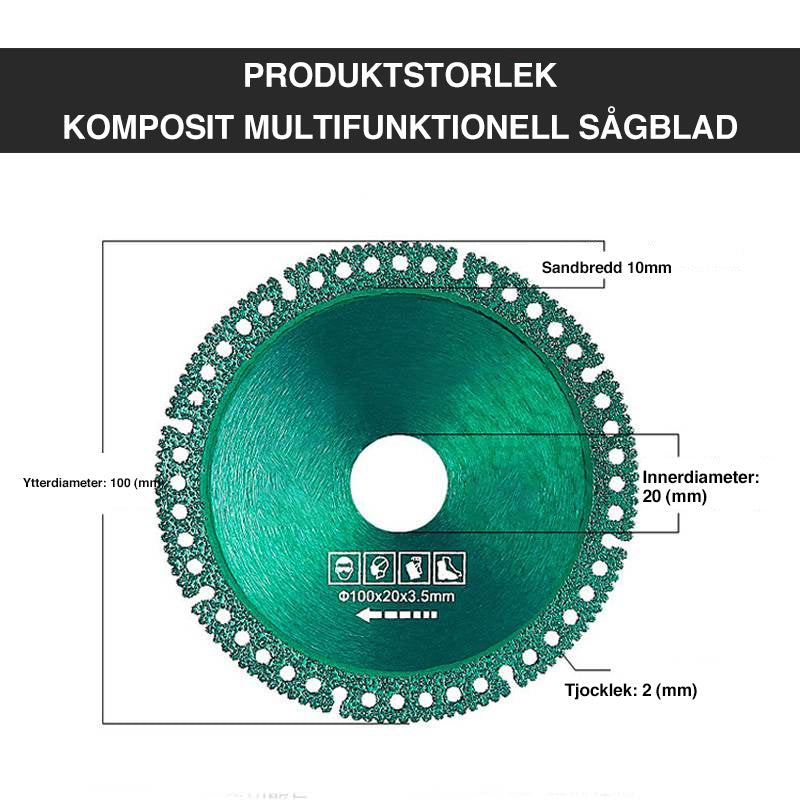 "Grönt diamantskärblad för verktyg, 100 mm, 2 mm tjockt, för precisionsskärning av kakel och marmor, multifunktionellt."