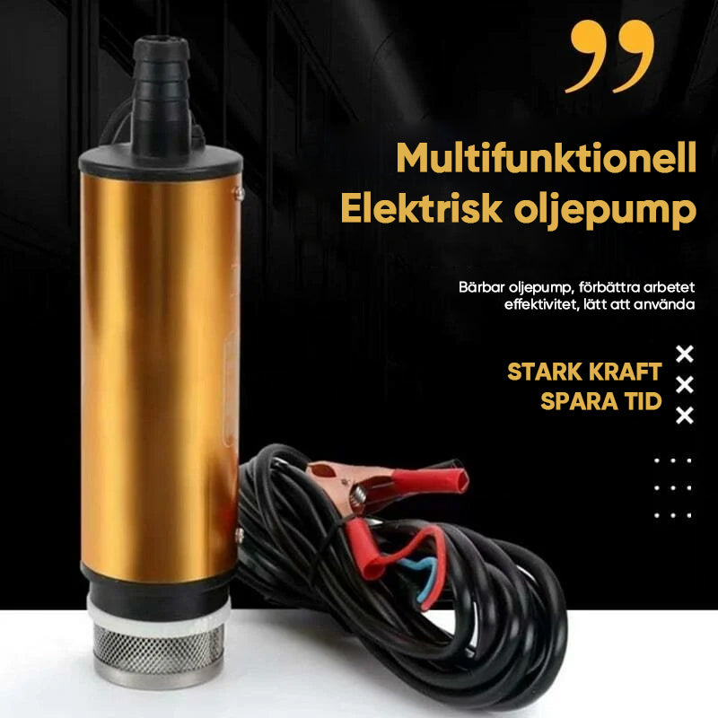 Gul elektrisk mikrobränslepump i aluminiumlegering, robust design med rostfritt stålfilter, idealisk för DC12V/24V system.