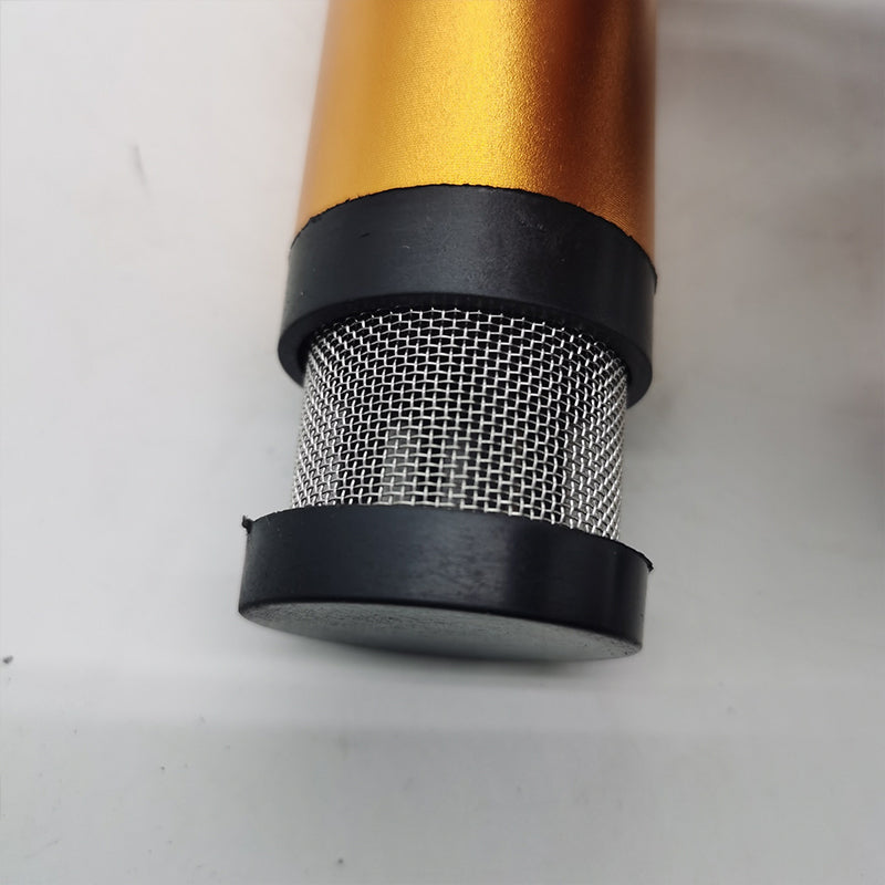 Gul elektrisk mikrobränslepump i aluminiumlegering, robust design med rostfritt stålfilter, idealisk för DC12V/24V system.