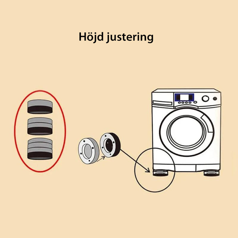 "Gummifötter för tvättmaskin, dämpa ljud och vibrationer, blå och grå färg, hållbara, enkel installation."