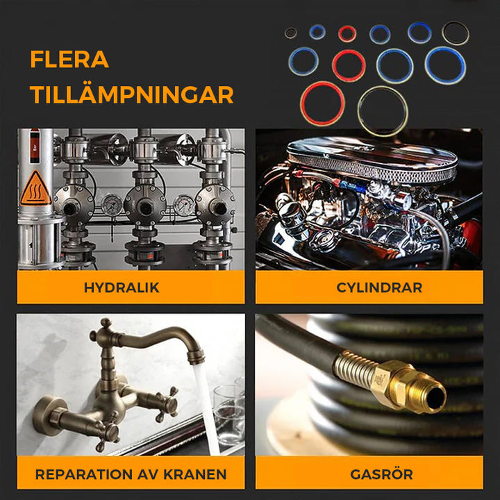 "Gummitätning för oljeläckage och vattenläckage, olika storlekar, svart gummi i plastlåda, för hem och bilunderhåll."