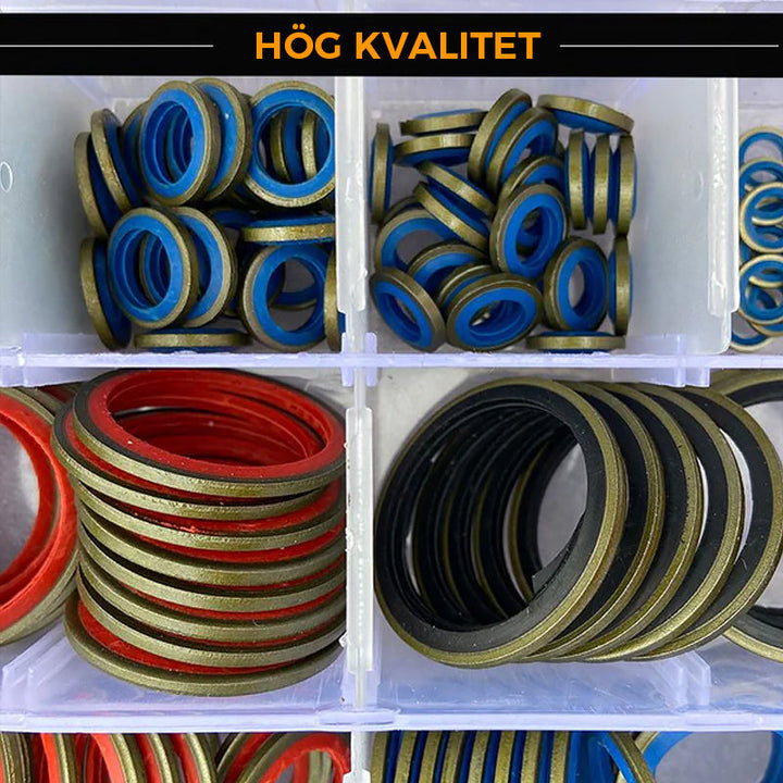 "Gummitätning för oljeläckage och vattenläckage, olika storlekar, svart gummi i plastlåda, för hem och bilunderhåll."