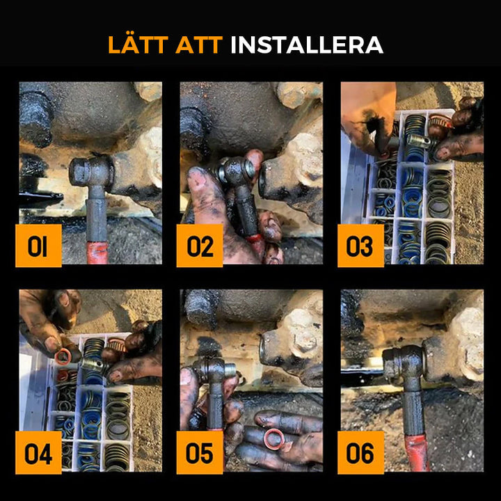 "Gummitätning för oljeläckage och vattenläckage, olika storlekar, svart gummi i plastlåda, för hem och bilunderhåll."