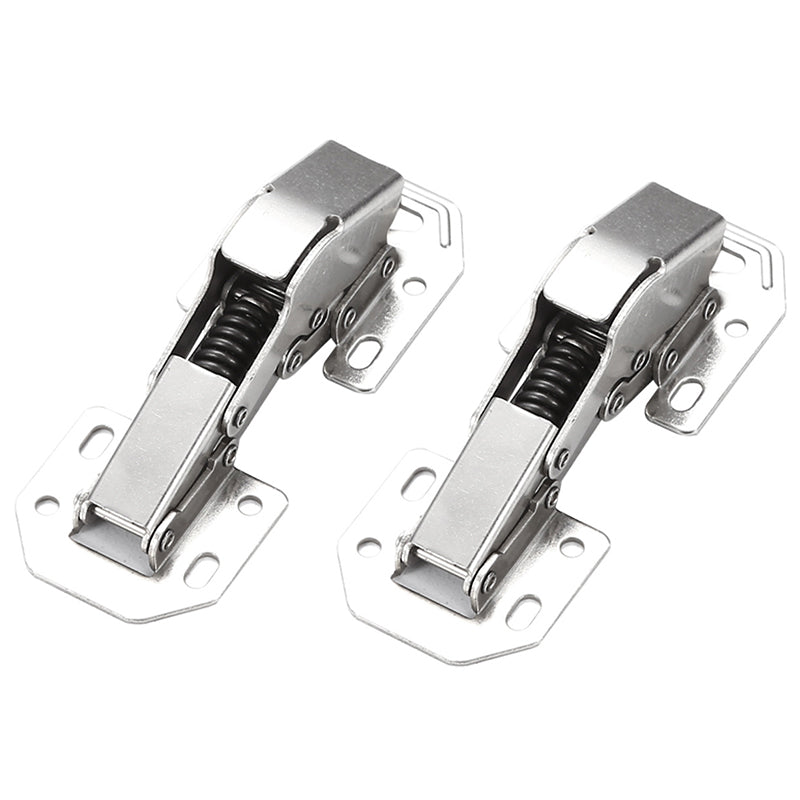 Hålfri och slitsfri gångjärn på en trädörr, robust konstruktion i nickelpläterat stål, enkel och sömlös installation.