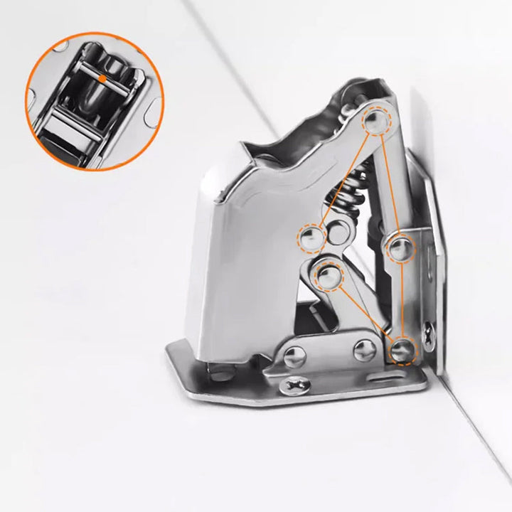 Hålfri och slitsfri gångjärn på en trädörr, robust konstruktion i nickelpläterat stål, enkel och sömlös installation.