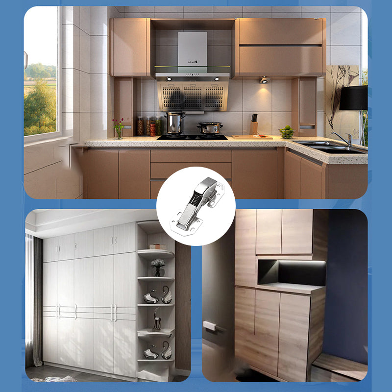 Hålfri och slitsfri gångjärn på en trädörr, robust konstruktion i nickelpläterat stål, enkel och sömlös installation.