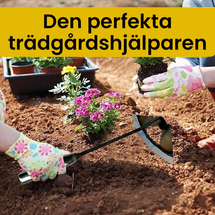 "Hållbar stålskyffel med ihålig design, ideell för grävning och ogräsrensning i trädgården."