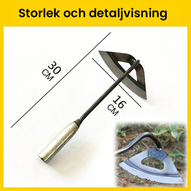 "Hållbar stålskyffel med ihålig design, ideell för grävning och ogräsrensning i trädgården."