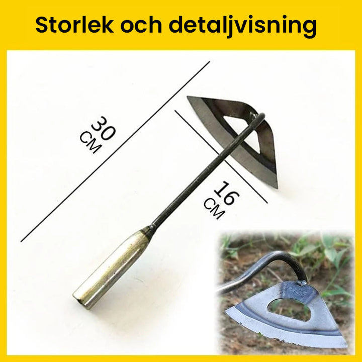 "Hållbar stålskyffel med ihålig design, ideell för grävning och ogräsrensning i trädgården."