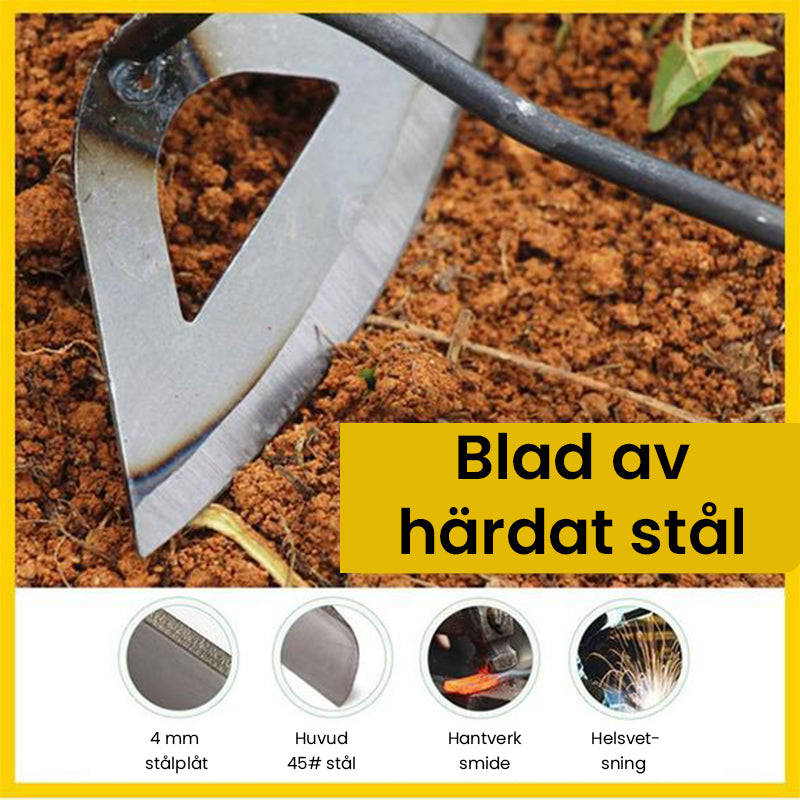 "Hållbar stålskyffel med ihålig design, ideell för grävning och ogräsrensning i trädgården."