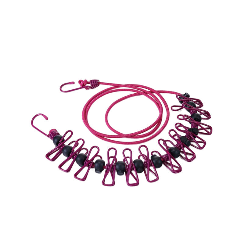 "Hållbar stretchbar utomhus klädlina, gummiband, expanderbar 3,6m, robusta klämmor, halkfri design, portabel."