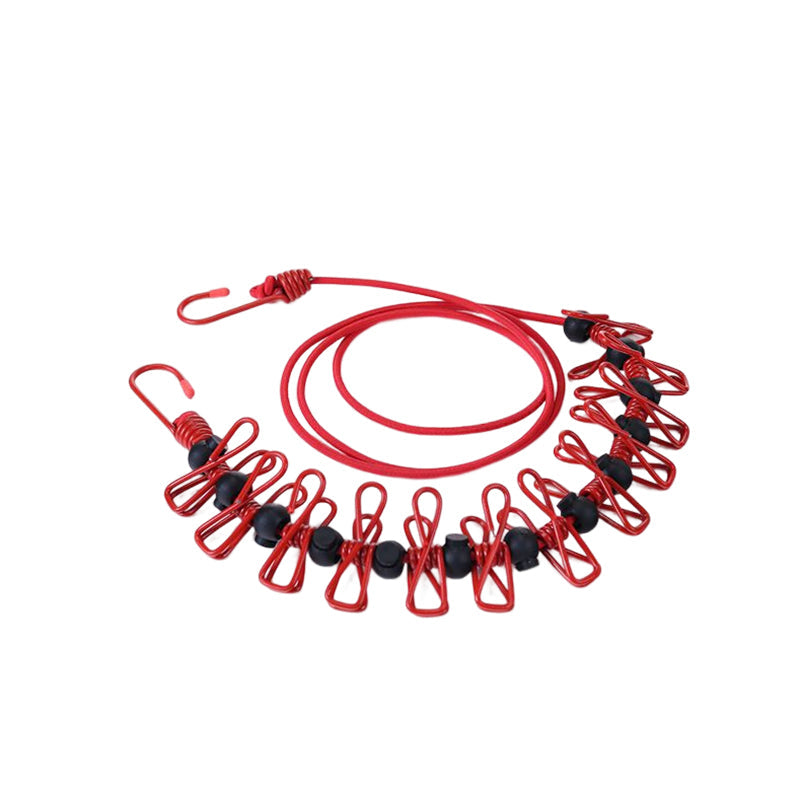 "Hållbar stretchbar utomhus klädlina, gummiband, expanderbar 3,6m, robusta klämmor, halkfri design, portabel."