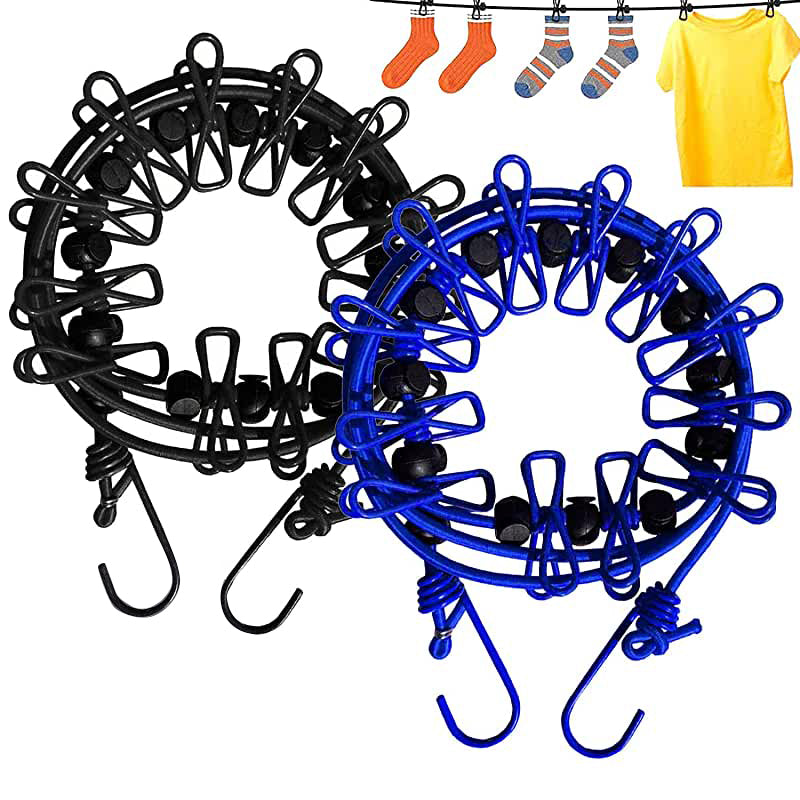"Hållbar stretchbar utomhus klädlina, gummiband, expanderbar 3,6m, robusta klämmor, halkfri design, portabel."