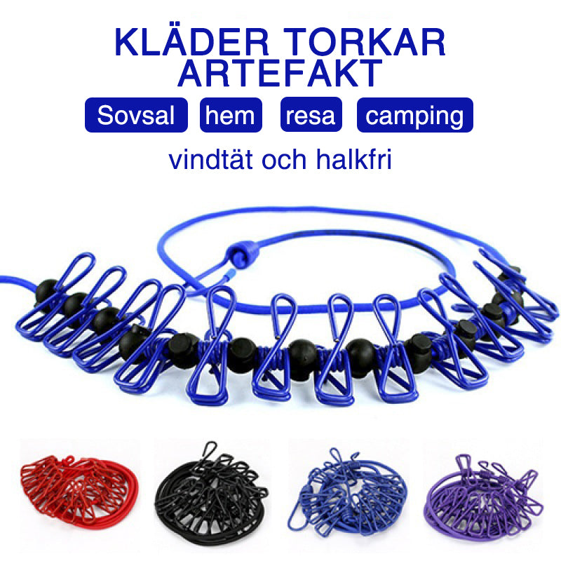 "Hållbar stretchbar utomhus klädlina, gummiband, expanderbar 3,6m, robusta klämmor, halkfri design, portabel."