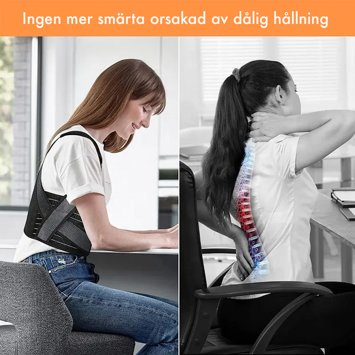 "Hållningsbandage för ryggstöd, svart och justerbart bandage för bättre hållning och komfort."