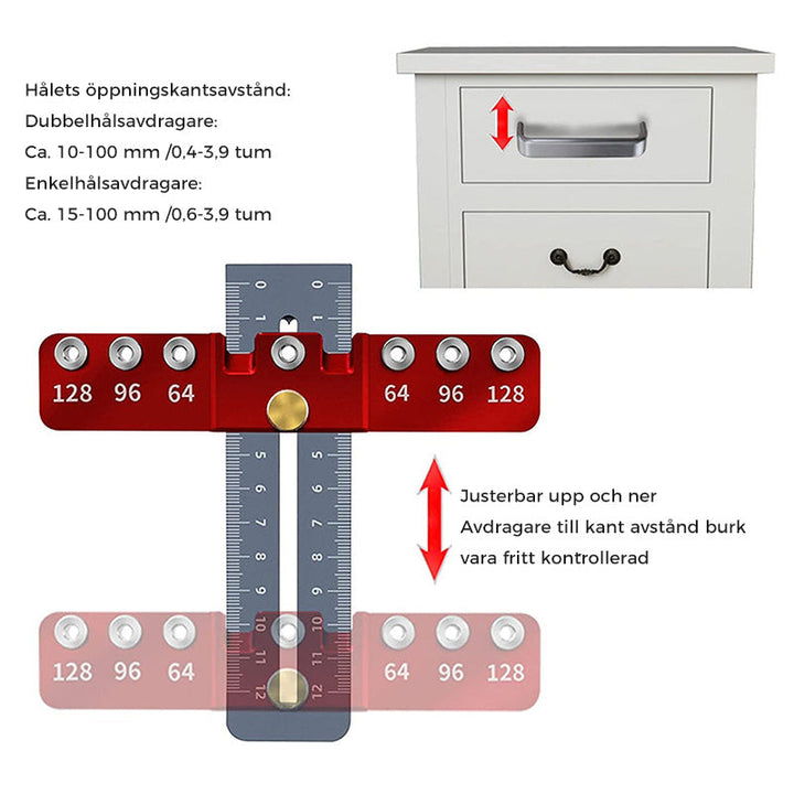 "Hålslagare i aluminiumlegering för lådhandtag, justerbar och robust, perfekt för träbearbetning och exakt håltagning."