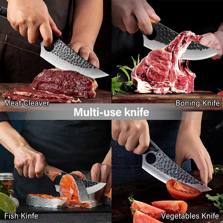 "Handgjord japansk kökkniv med ultraskarpt stålblad och ergonomiskt trähandtag, designad för perfekt skärprecision."