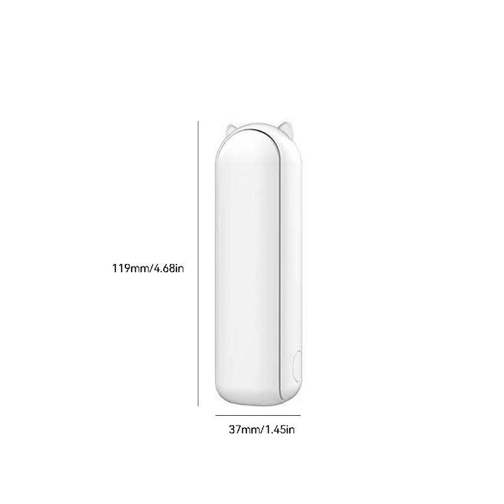 "Handhållen bärbar fläkt med USB-laddning, stilren design utan synliga vindblad, finns i flera färger."
