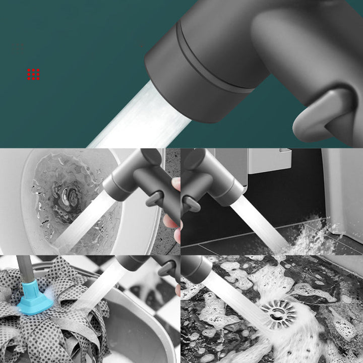 "Handhållen bidéspruta för badrum med dubbelkontroll, elegant design i mässing, justerbart vattenflöde och flexibel slang."