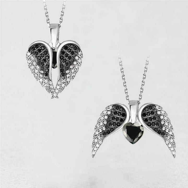 "Hängande halsband med hjärta och änglavingar, silverglänsande, smycket för damer, symbol för skydd och hopp."