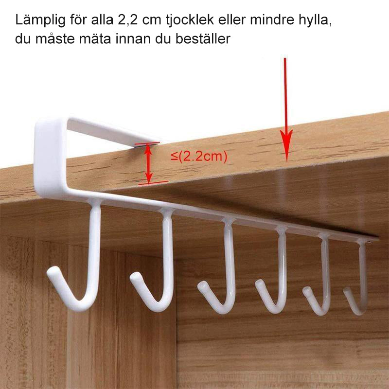 "Hängare för kökshylla i metall med 6 krokar, stilren och platsbesparande för köksredskap, svart och elegant design."