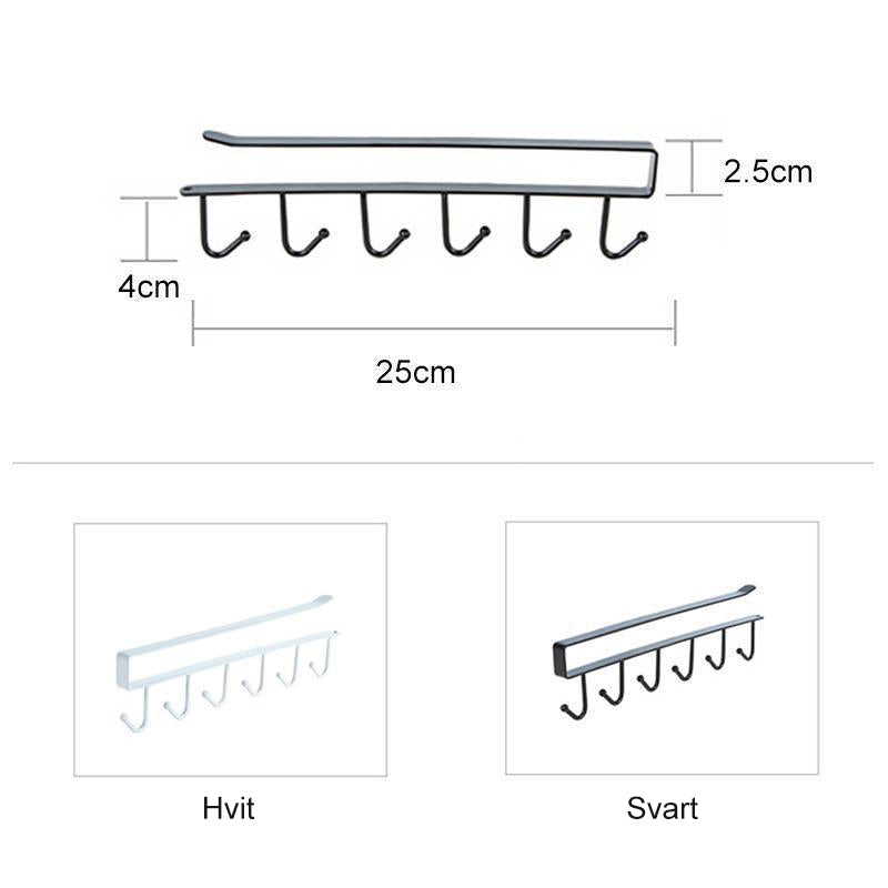"Hängare för kökshylla i metall med 6 krokar, stilren och platsbesparande för köksredskap, svart och elegant design."