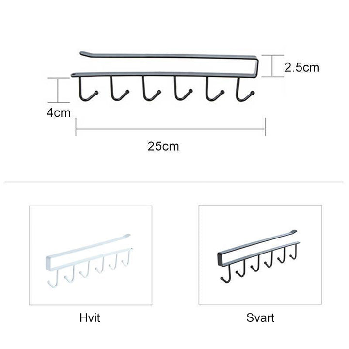 "Hängare för kökshylla i metall med 6 krokar, stilren och platsbesparande för köksredskap, svart och elegant design."