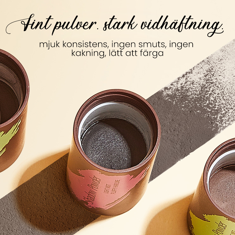 "Hårlinjekonturering skuggpulver, svart och brun, fylligt och naturligt resultat för volym och täckning, beauty product."