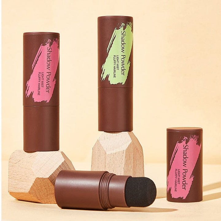 "Hårlinjekonturering skuggpulver, svart och brun, fylligt och naturligt resultat för volym och täckning, beauty product."