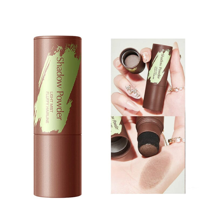 "Hårlinjekonturering skuggpulver, svart och brun, fylligt och naturligt resultat för volym och täckning, beauty product."