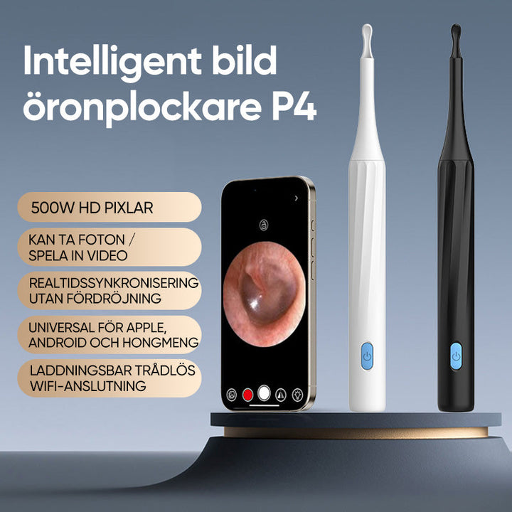 "HD-Kamera öronrengöringskit med LED-lampor för säker rengöring, ergonomisk design, högupplösta bilder i hörselgången."