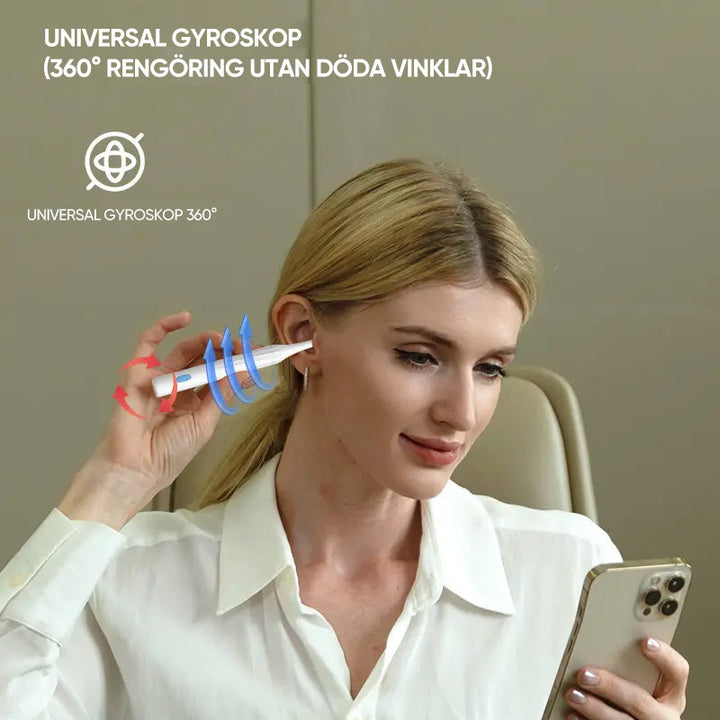 "HD-Kamera öronrengöringskit med LED-lampor för säker rengöring, ergonomisk design, högupplösta bilder i hörselgången."