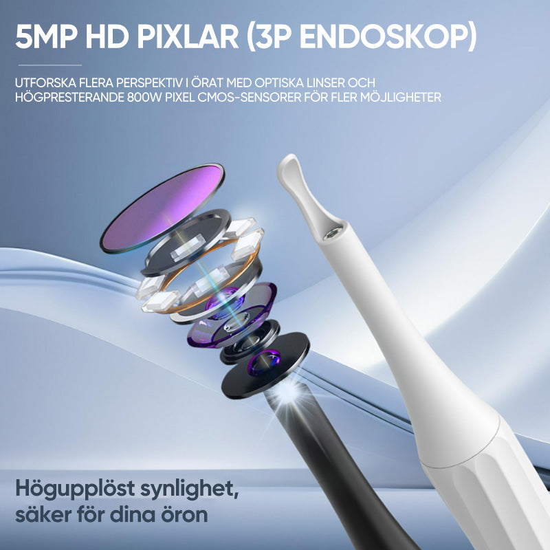 "HD-Kamera öronrengöringskit med LED-lampor för säker rengöring, ergonomisk design, högupplösta bilder i hörselgången."