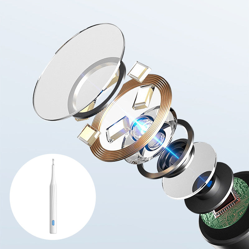 "HD-Kamera öronrengöringskit med LED-lampor för säker rengöring, ergonomisk design, högupplösta bilder i hörselgången."