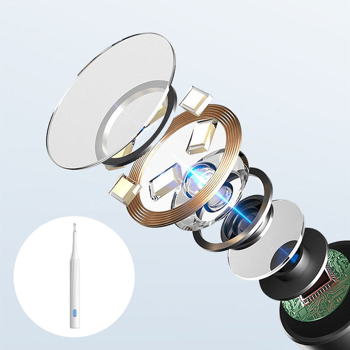 "HD-Kamera öronrengöringskit med LED-lampor för säker rengöring, ergonomisk design, högupplösta bilder i hörselgången."