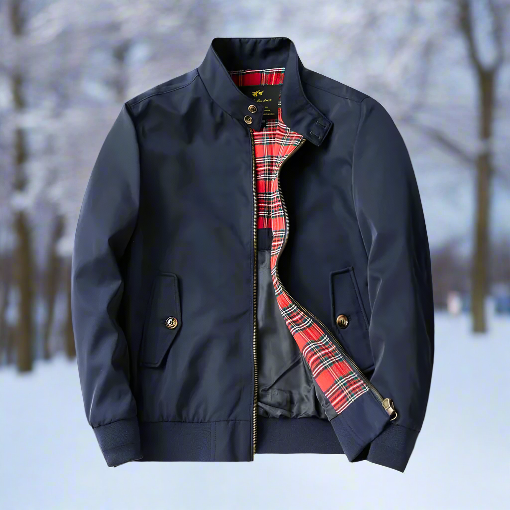 "Herr Harringtonjacka, vattenavvisande, tartanfodrad, ribbad kant, klassisk design, perfekt för casual och semi-formella till