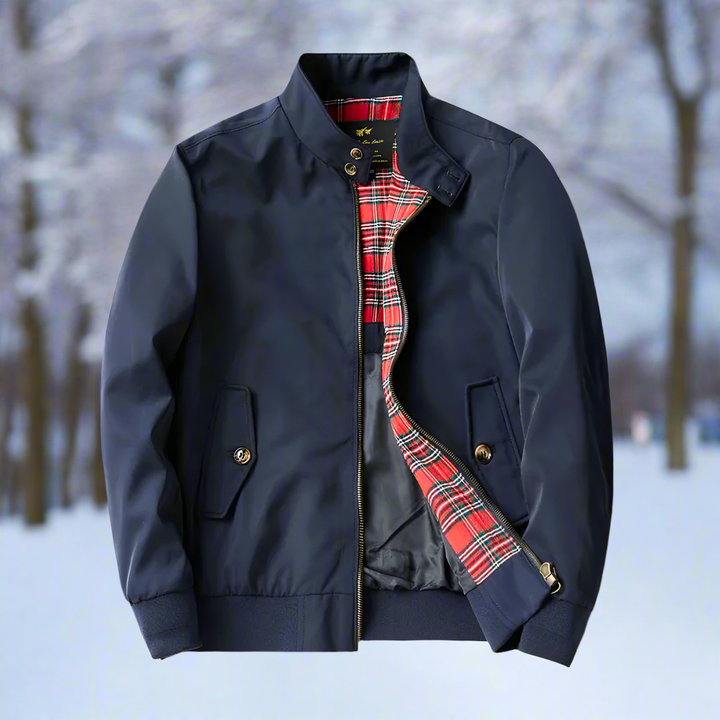 "Herr Harringtonjacka, vattenavvisande, tartanfodrad, ribbad kant, klassisk design, perfekt för casual och semi-formella till