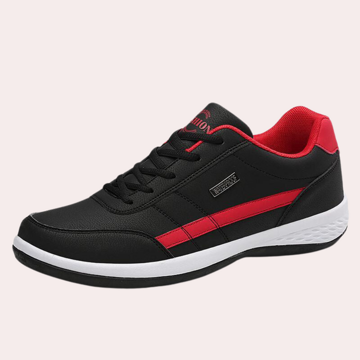 "Herr sneakers med lättvikt och snörning, framifrån, syntetiskt läder och textil, stötdämpande, sportig stil."