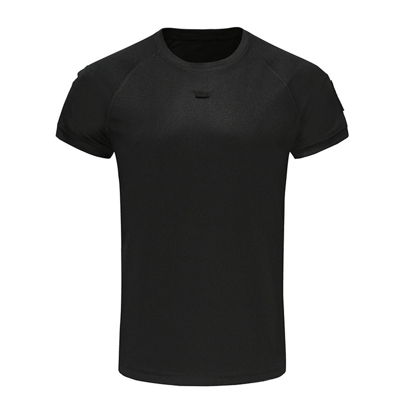 Herr stretchig snabbtorkande T-shirt med ficka, grå färg, bröstögla för glasögon, perfekt för träning och vardag.