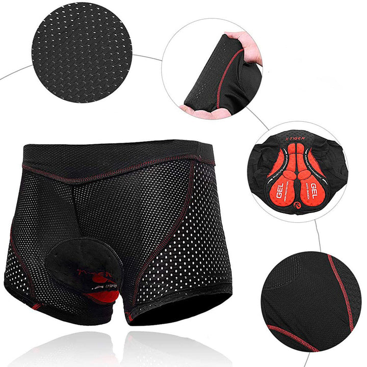 "Herrcykelshorts med andningsbart mesh och 5D gel pad för stötdämpning och komfort under cykelturer."