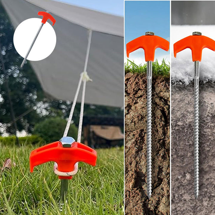 "Hexagonala fluorescerande tältpinnar i orange kolstål för camping, robusta med enkel installation och bra grepp."