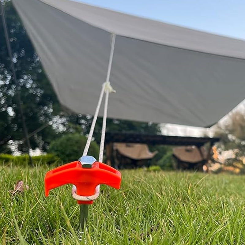 "Hexagonala fluorescerande tältpinnar i orange kolstål för camping, robusta med enkel installation och bra grepp."