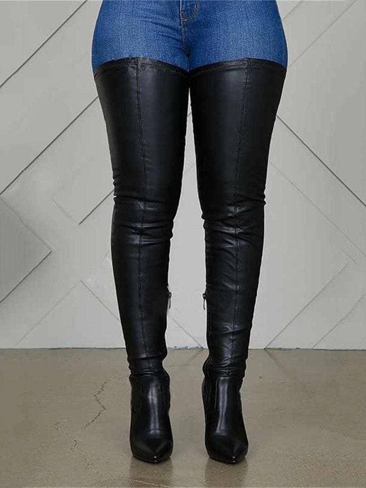 Höga läderstövlar för vinter, eleganta och platta, över knähöga, perfekt för stil och värme, dammode.
