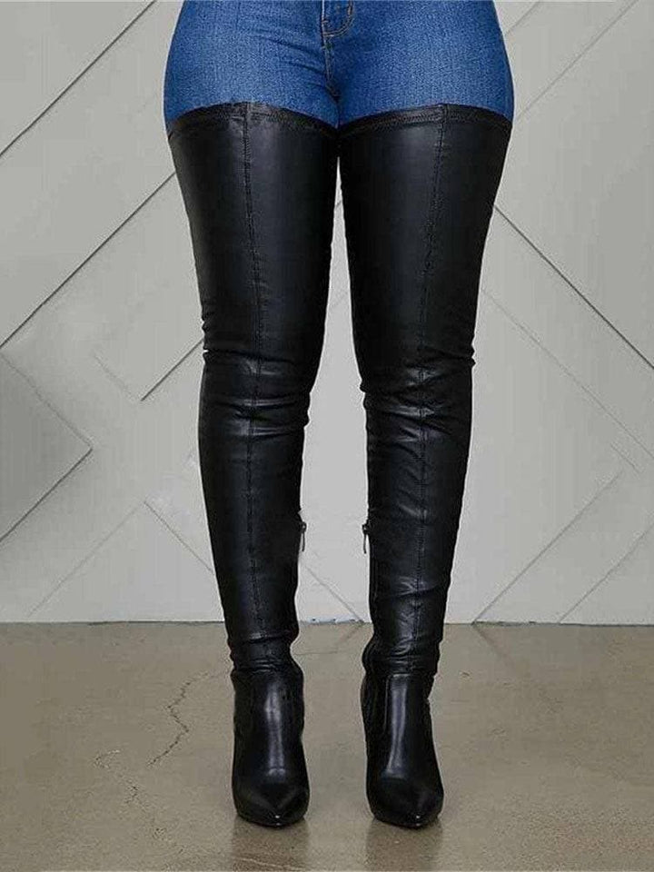Höga läderstövlar för vinter, eleganta och platta, över knähöga, perfekt för stil och värme, dammode.