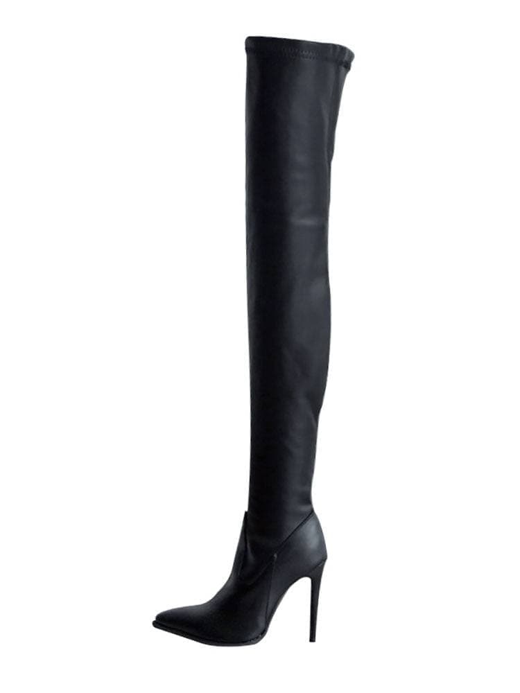 Höga läderstövlar för vinter, eleganta och platta, över knähöga, perfekt för stil och värme, dammode.