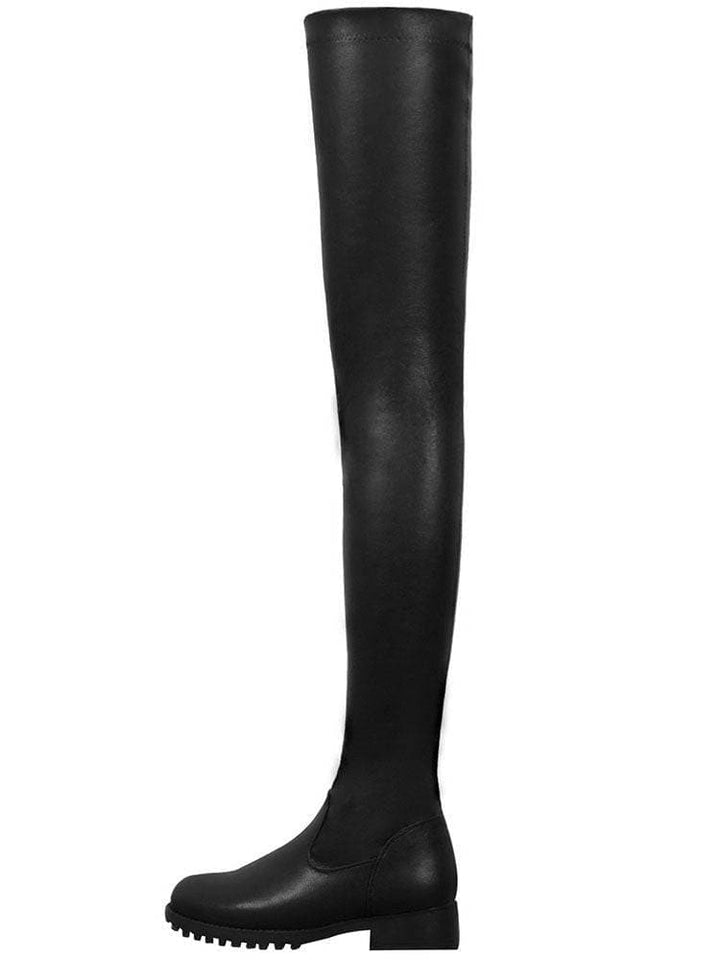 Höga läderstövlar för vinter, eleganta och platta, över knähöga, perfekt för stil och värme, dammode.