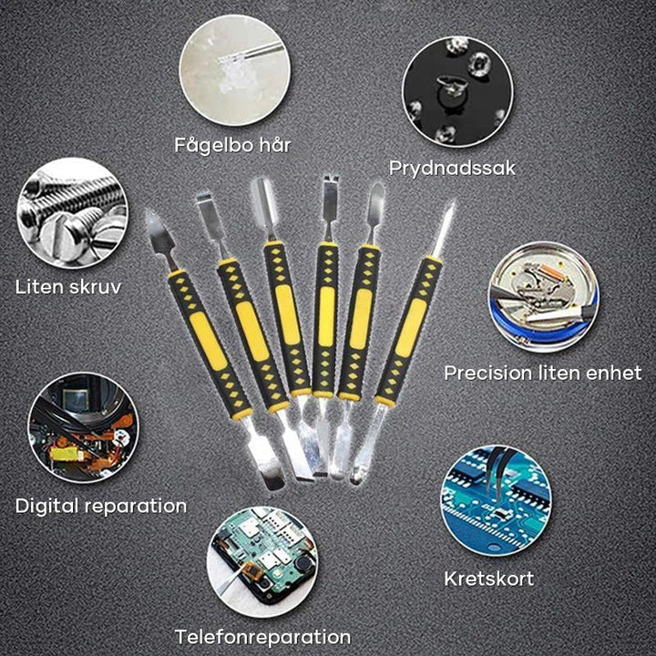 "Högkvalitativt 6st metallkofot verktygsset med ergonomiskt ABS-handtag, idealiskt för reparation av elektronik."